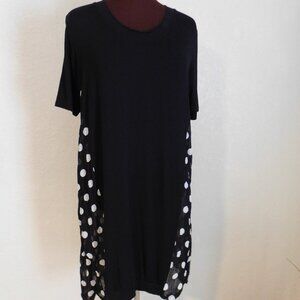 Gershon Bram Black White Polka Dot Flowy Short Sleeve Dress Size M